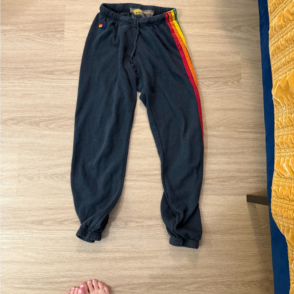 Aviator Nation Black Pants with Rainbow Stripe